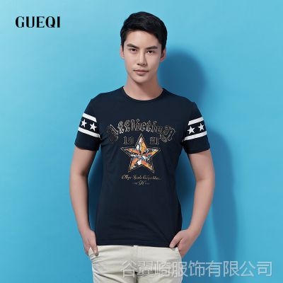 GUEQI 2015夏新款男士韩版印花T恤圆领免烫青年上衣G8532